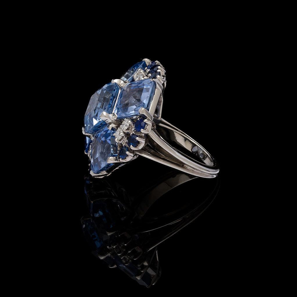 Oscar Heyman Sapphire Diamond Cocktail Ring, Circa 1950's