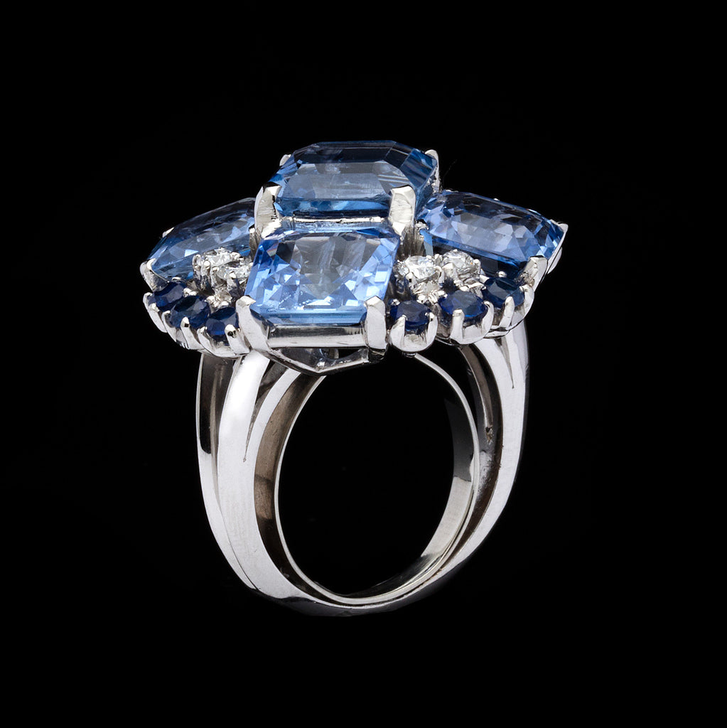 Oscar Heyman Sapphire Diamond Cocktail Ring, Circa 1950's
