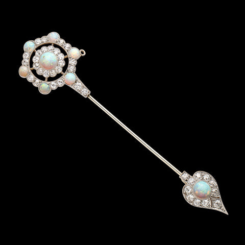 Antique Opal and Diamond Jabot Brooch, Circa 1915