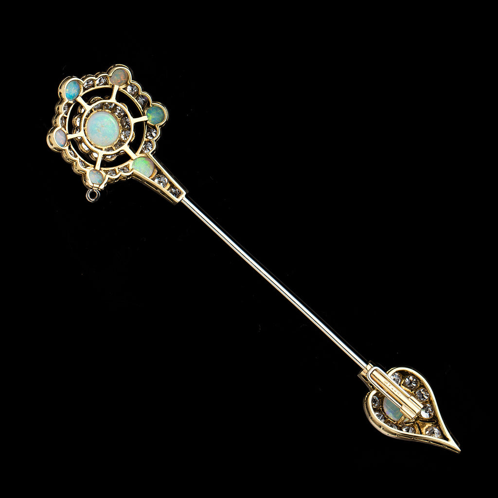 Antique Opal and Diamond Jabot Brooch, Circa 1915