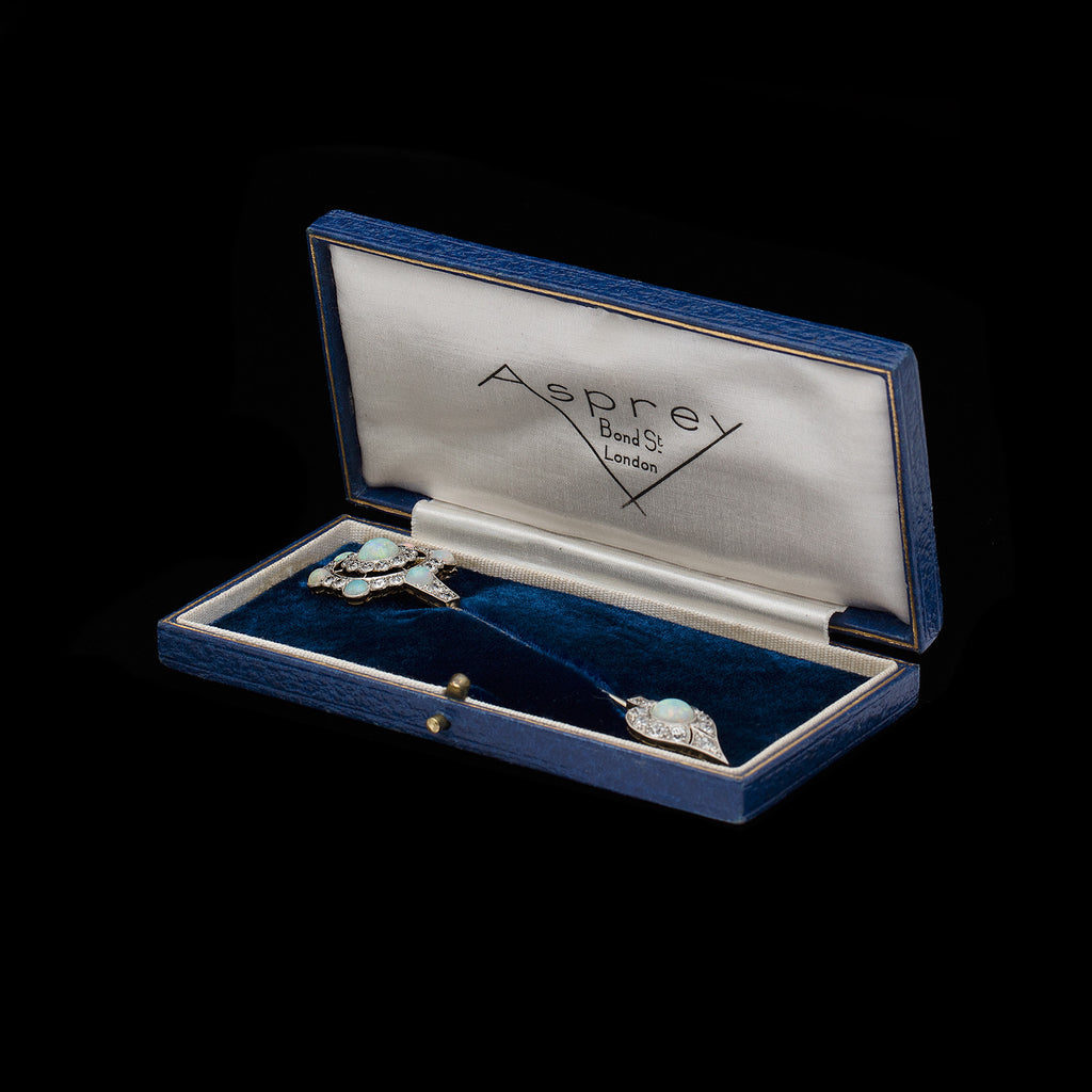 Antique Opal and Diamond Jabot Brooch, Circa 1915