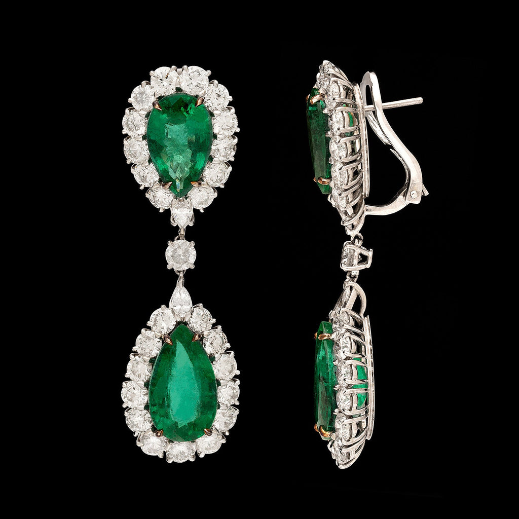 Pear Shaped Emerald and Diamond Drop Earrings