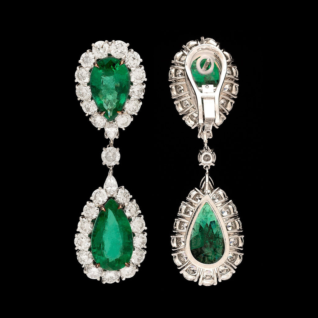 Pear Shaped Emerald and Diamond Drop Earrings