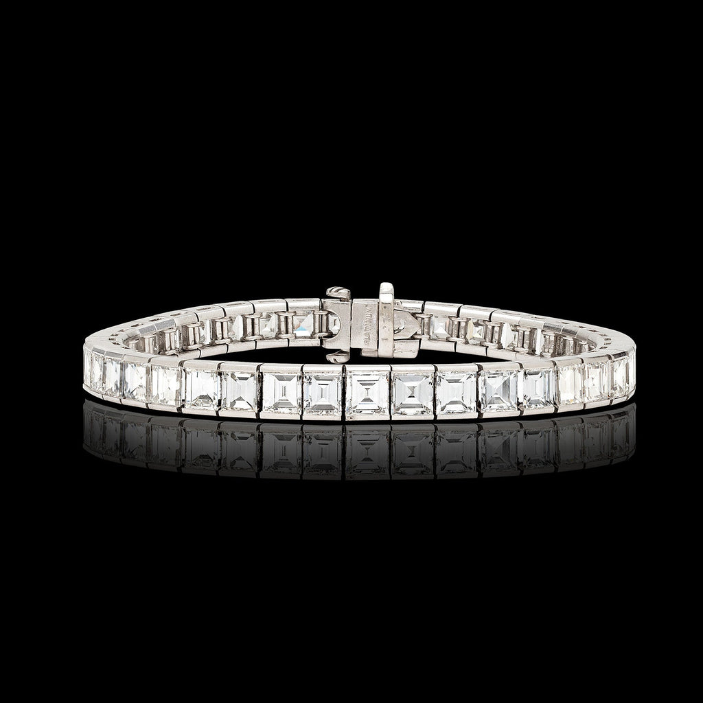 Impressive Platinum Emerald-Cut Diamond Line Bracelet