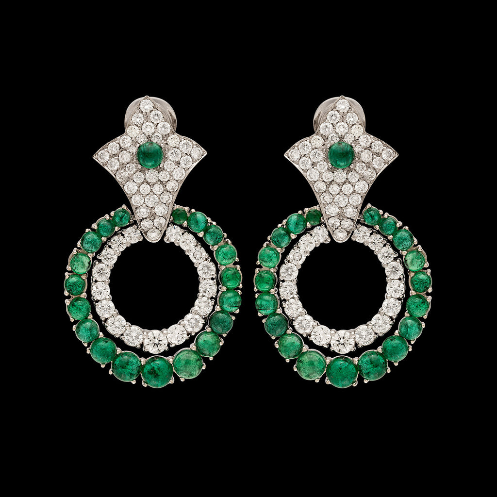 Emerald and Diamond Doorknocker Earrings