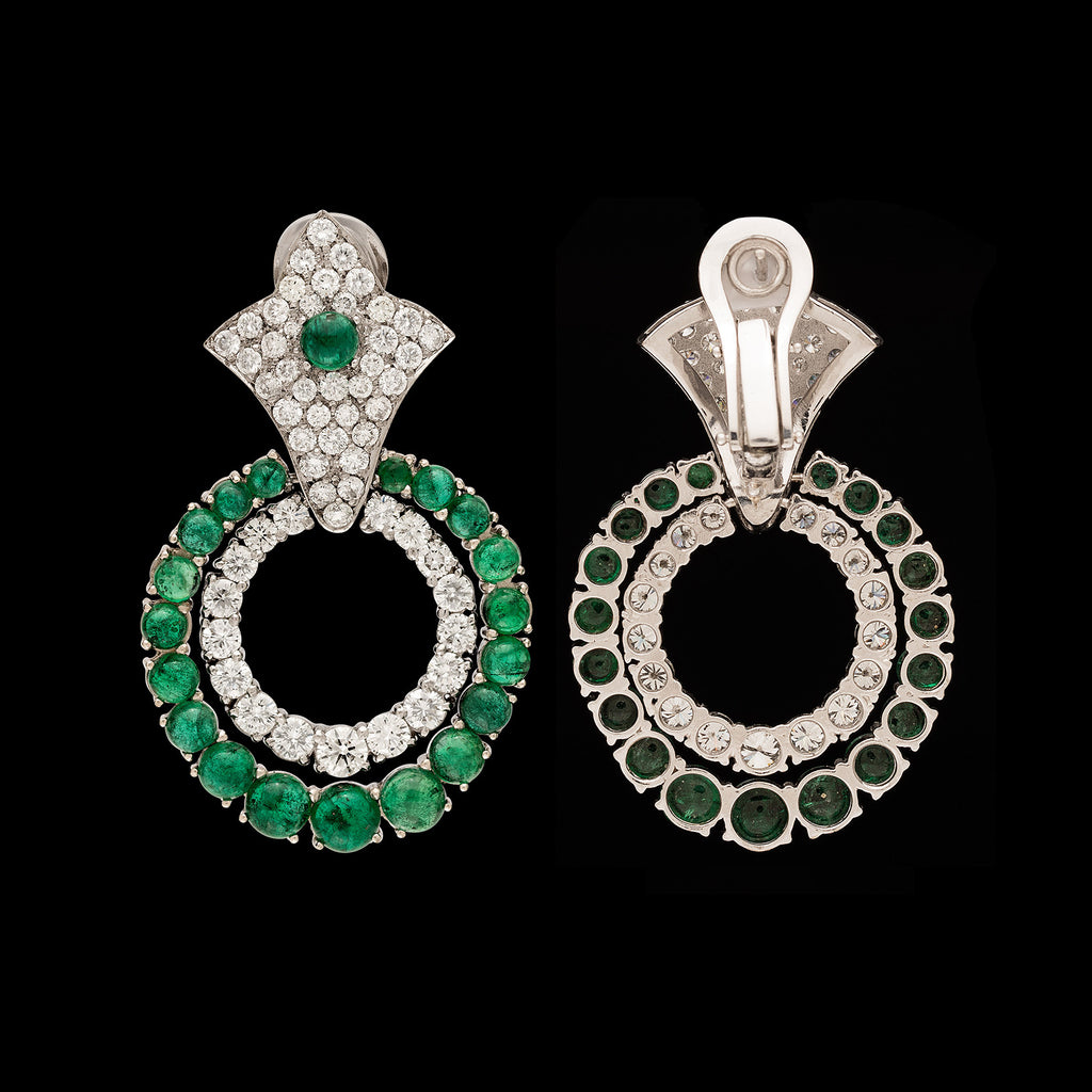 Emerald and Diamond Doorknocker Earrings
