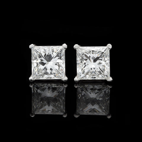 GIA 4.20 Carat Total Weight Princess Cut Stud Earrings
