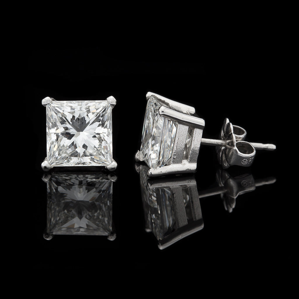 GIA 4.20 Carat Total Weight Princess Cut Stud Earrings