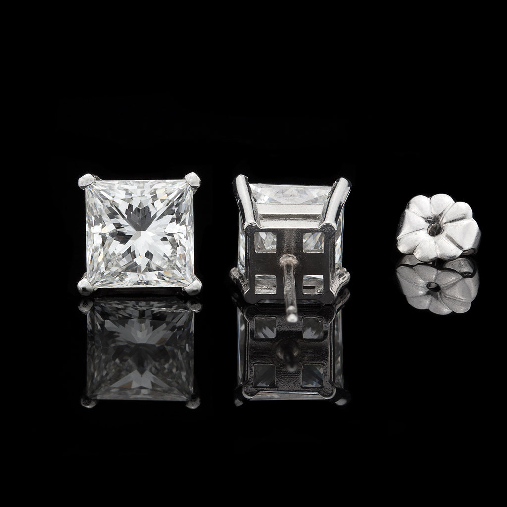 GIA 4.20 Carat Total Weight Princess Cut Stud Earrings
