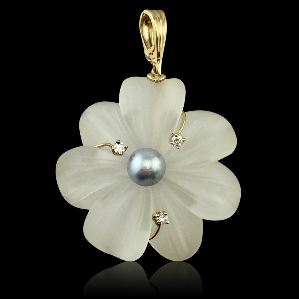 Elegant Crystal & Gold Pearl and Diamond Pendant