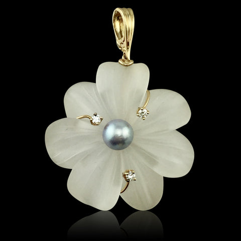 Elegant Crystal & Gold Pearl and Diamond Pendant