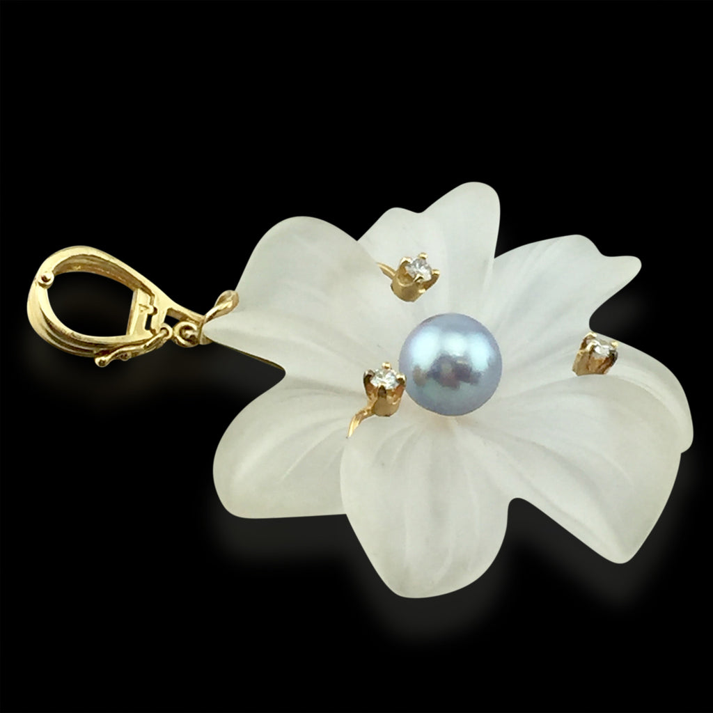 Elegant Crystal & Gold Pearl and Diamond Pendant