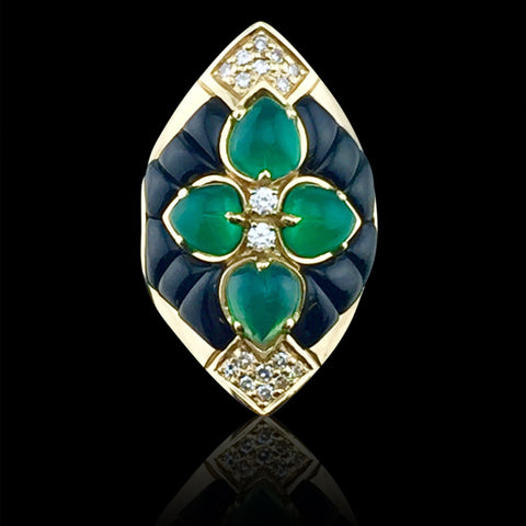 Black Jade, Diamond & Green Stone Gold Ring