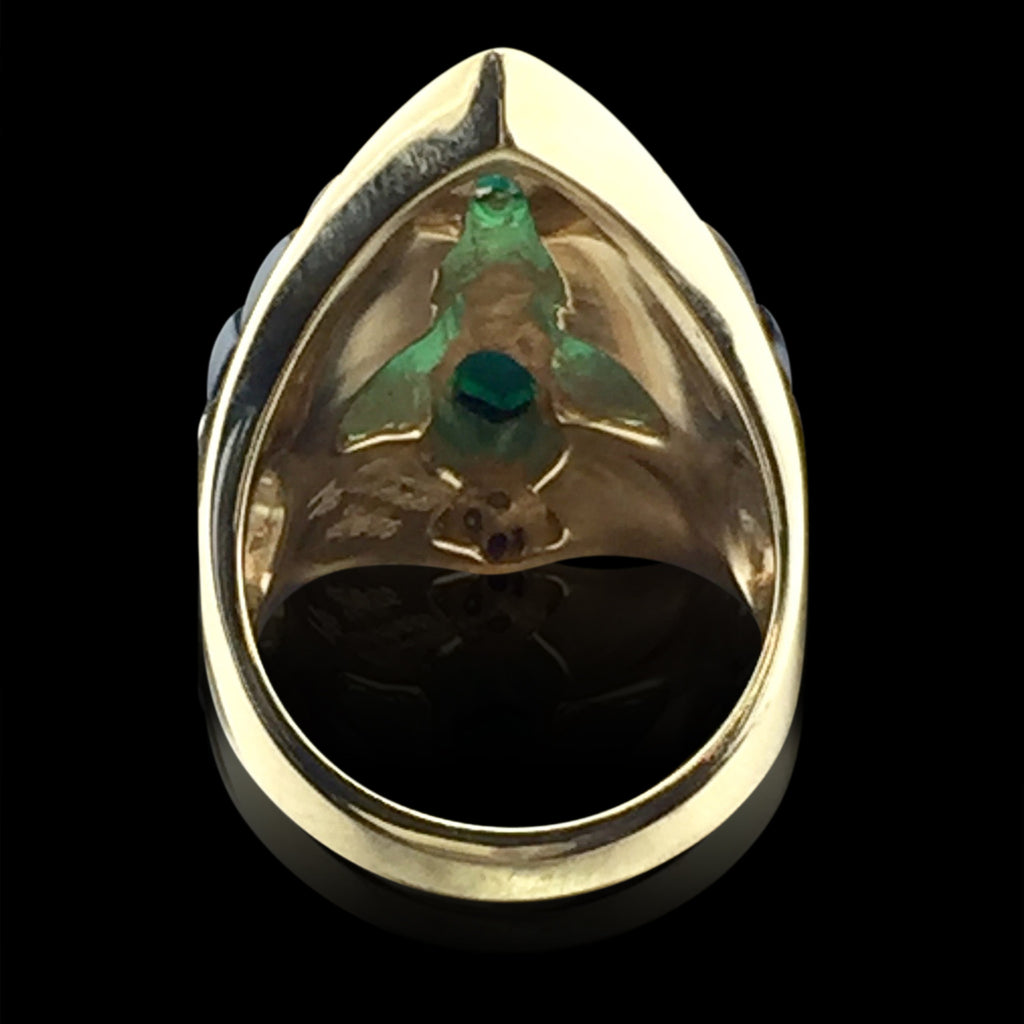 Black Jade, Diamond & Green Stone Gold Ring
