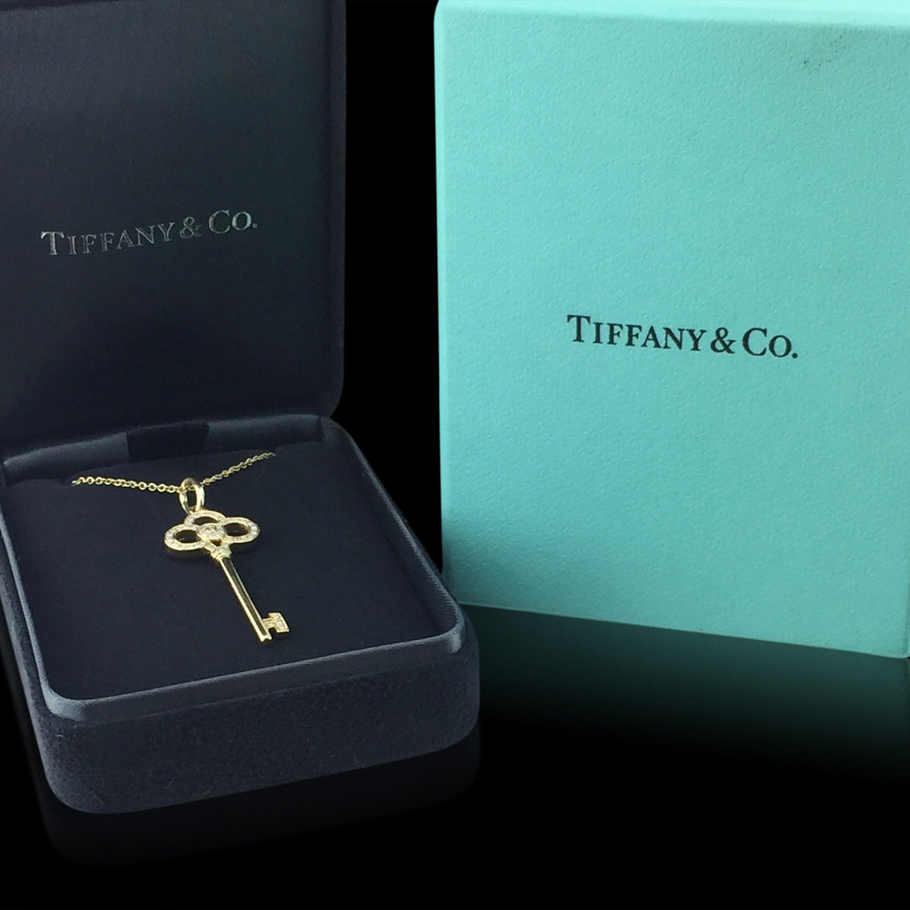 Yellow Gold Diamond Key Pendant Necklace by Tiffany & Co.