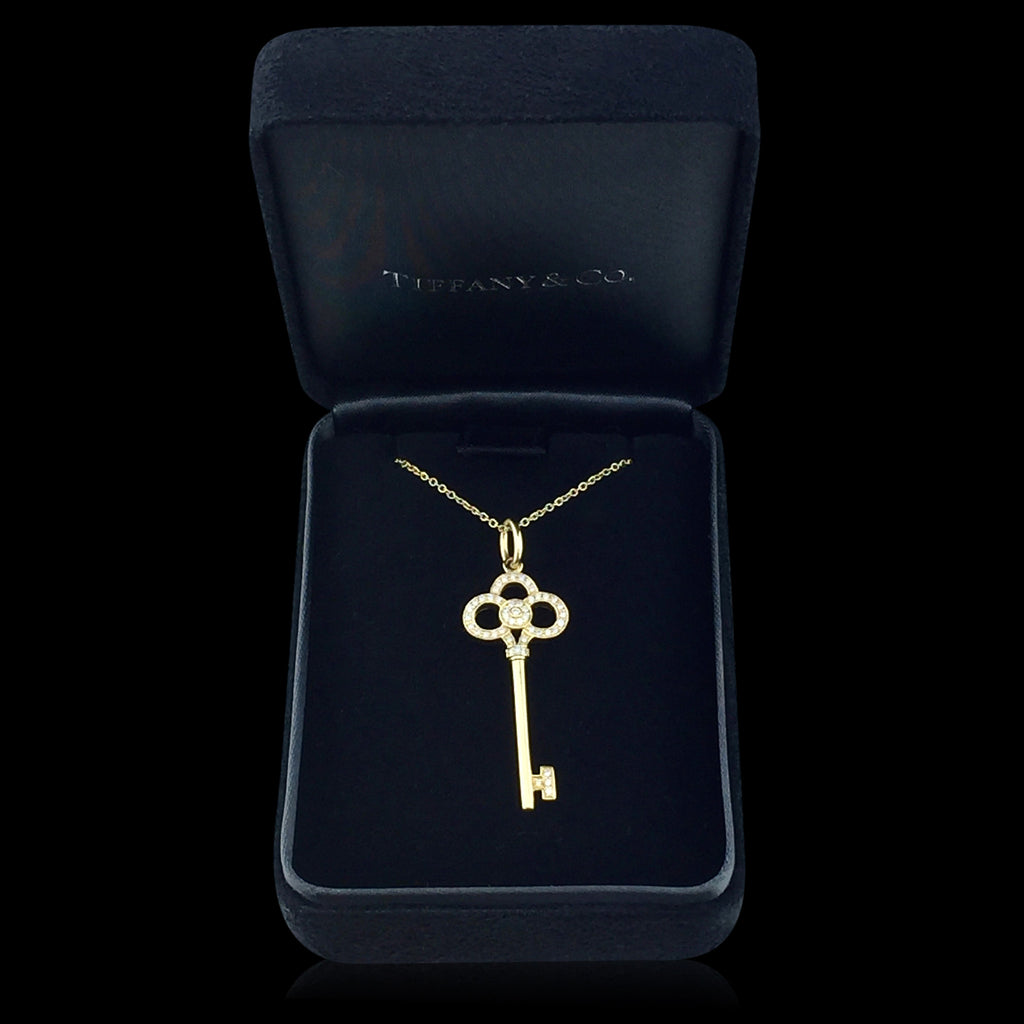 Yellow Gold Diamond Key Pendant Necklace by Tiffany & Co.