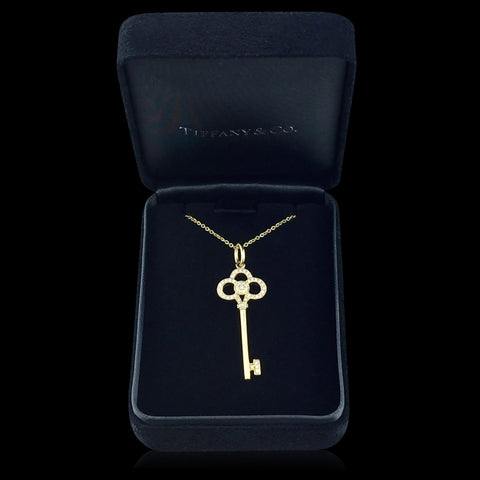 Yellow Gold Diamond Key Pendant Necklace by Tiffany & Co.