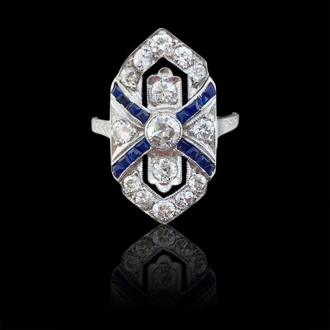 Antique Diamond & Sapphire Shield Ring