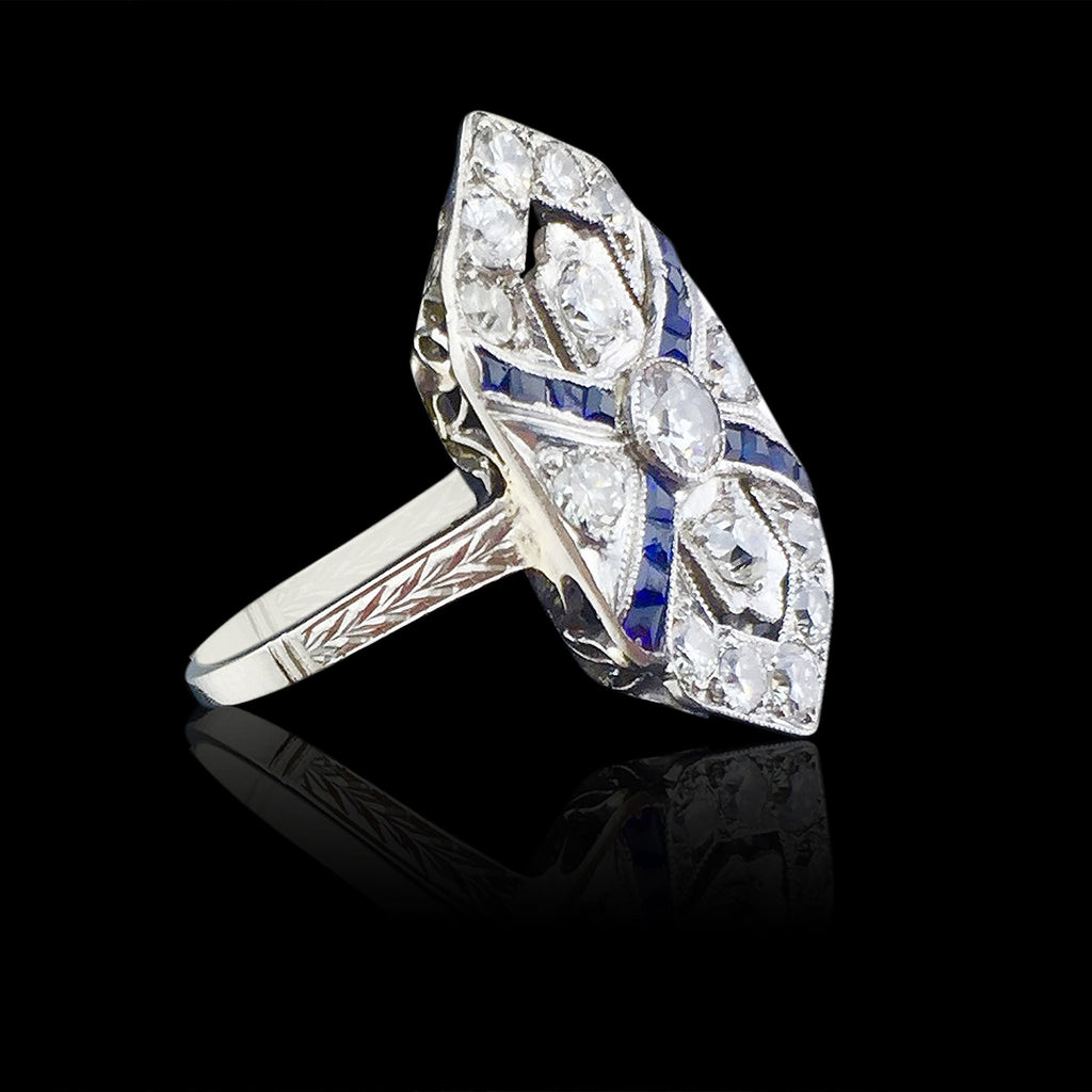 Antique Diamond & Sapphire Shield Ring