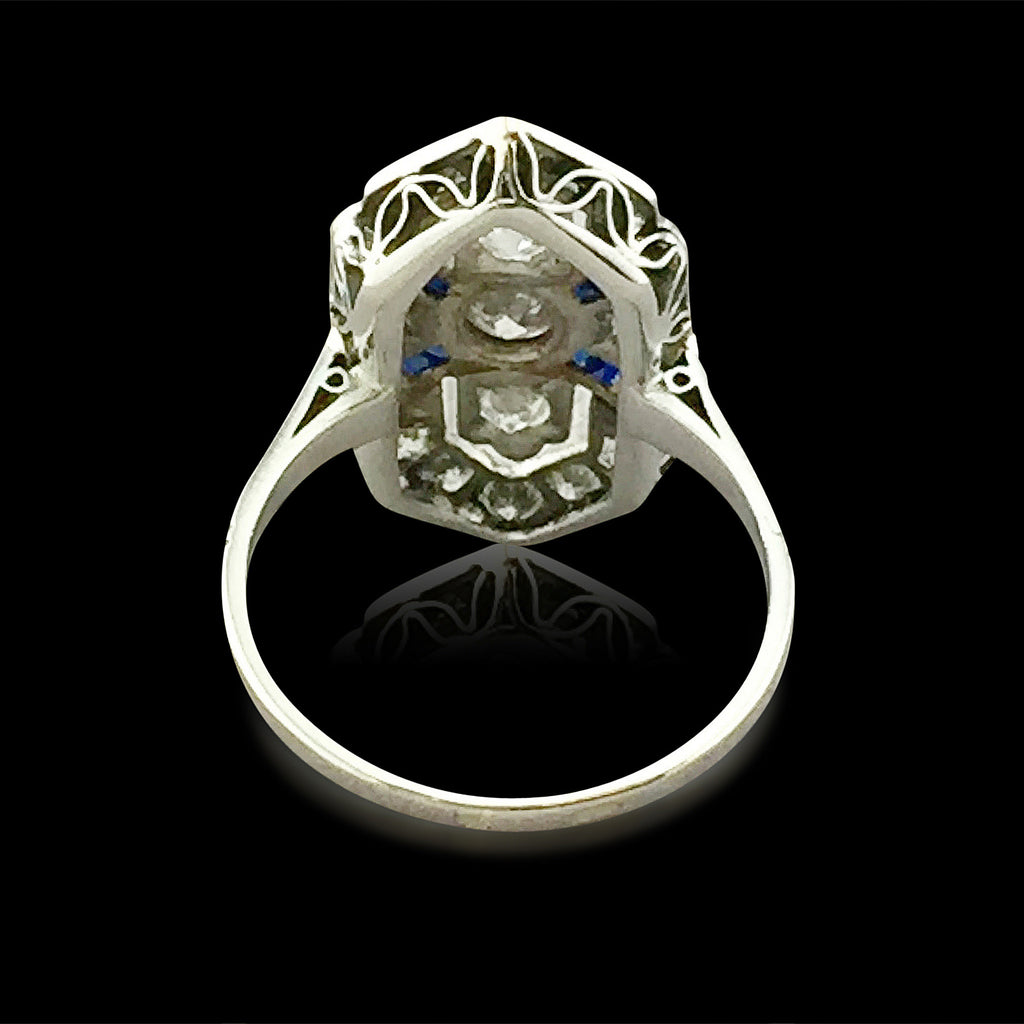 Antique Diamond & Sapphire Shield Ring