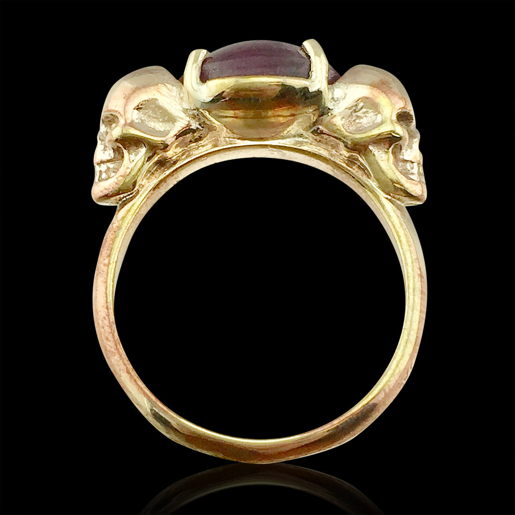 One Of A Kind Star Sapphire & Gold Skull Ring