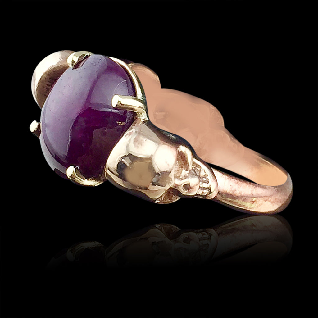 One Of A Kind Star Sapphire & Gold Skull Ring