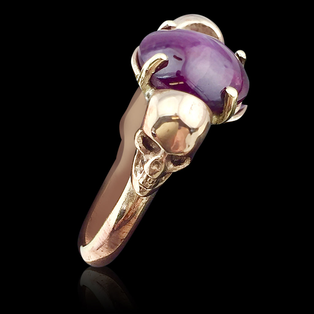 One Of A Kind Star Sapphire & Gold Skull Ring