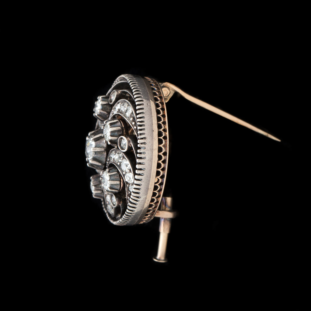 Antique Old Mine Cut Diamond Swirl Pin