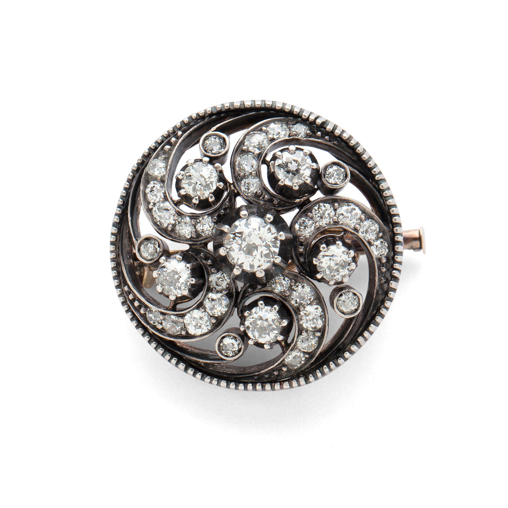 Antique Old Mine Cut Diamond Swirl Pin