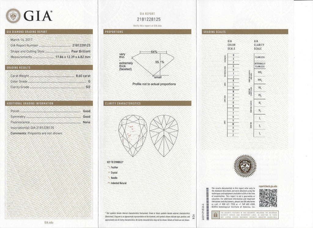 Incredible GIA 8.60 carat Pear Shape Diamond Ring