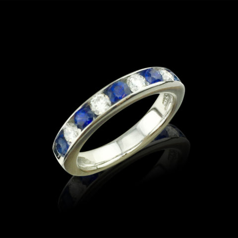 Estate Sapphire & Diamond Platinum Band Ring