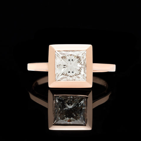 Custom 18kt Rose Gold Ring Featuring GIA 2.02ct Princess Cut