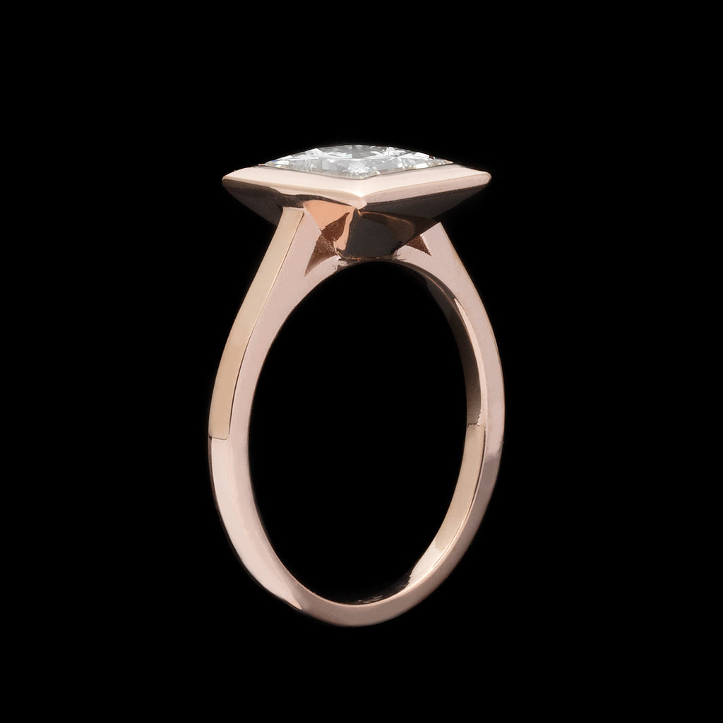 Custom 18kt Rose Gold Ring Featuring GIA 2.02ct Princess Cut
