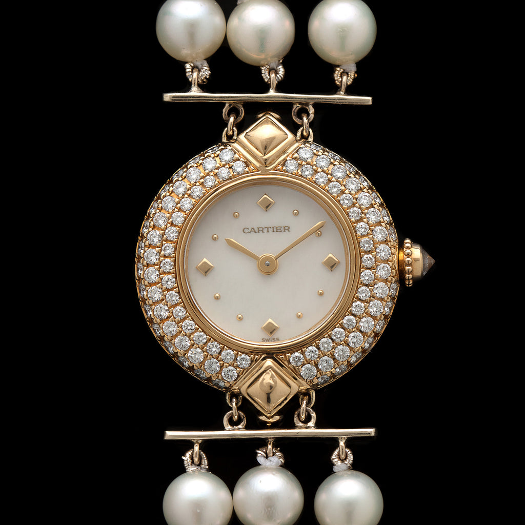 One-Of-A-Kind Cartier Diamond & Pearl Gold Watch