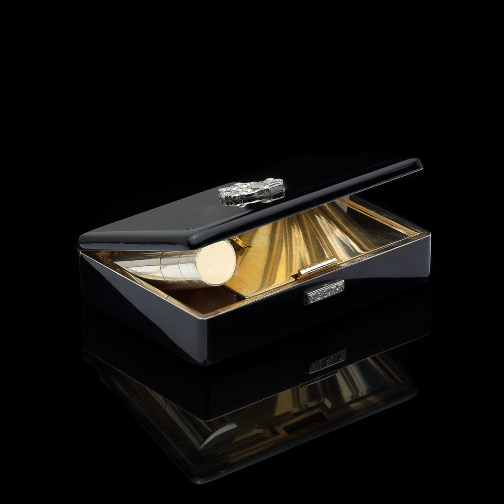Cartier London Art Deco Diamond & Enamel Compact, circa 1933