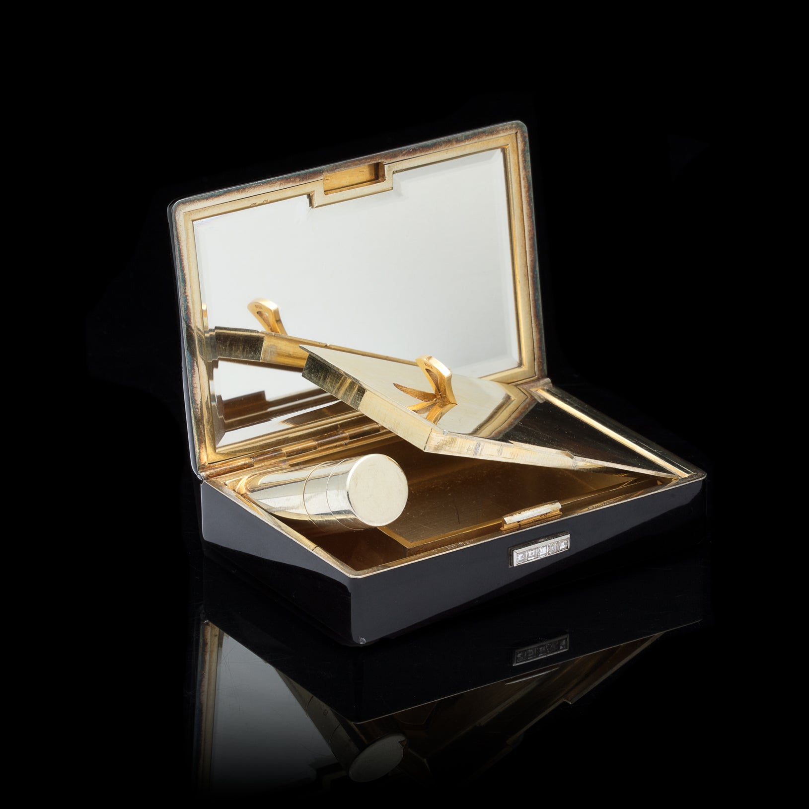 Cartier London Art Deco Diamond & Enamel Compact, circa 1933