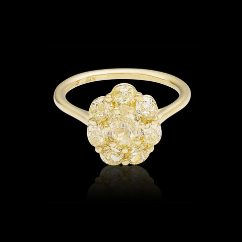 Fancy Yellow Oval Diamond Floral Cluster Ring