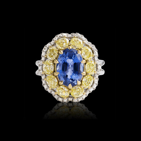 Unheated Sri Lankan Sapphire and Fancy Yellow Diamond Ring