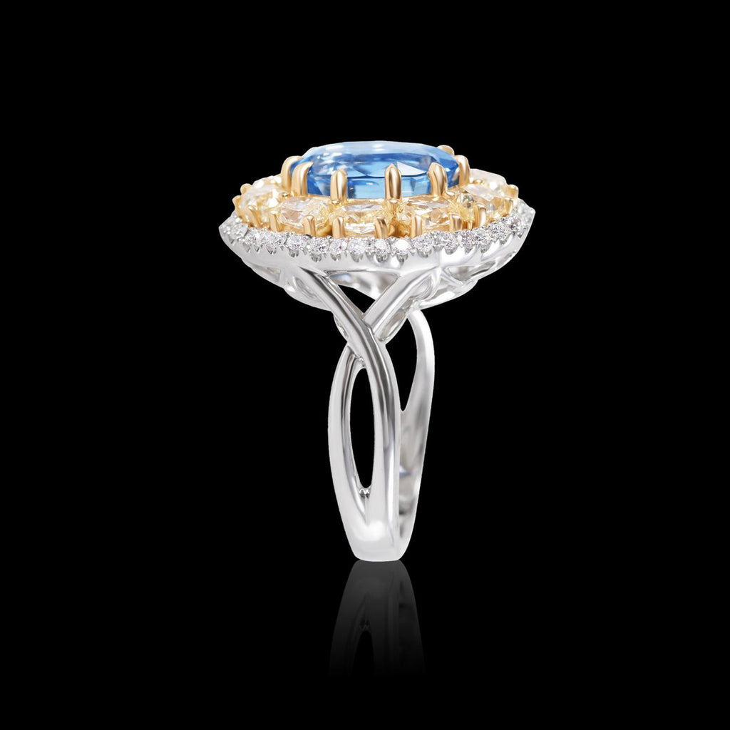 Unheated Sri Lankan Sapphire and Fancy Yellow Diamond Ring