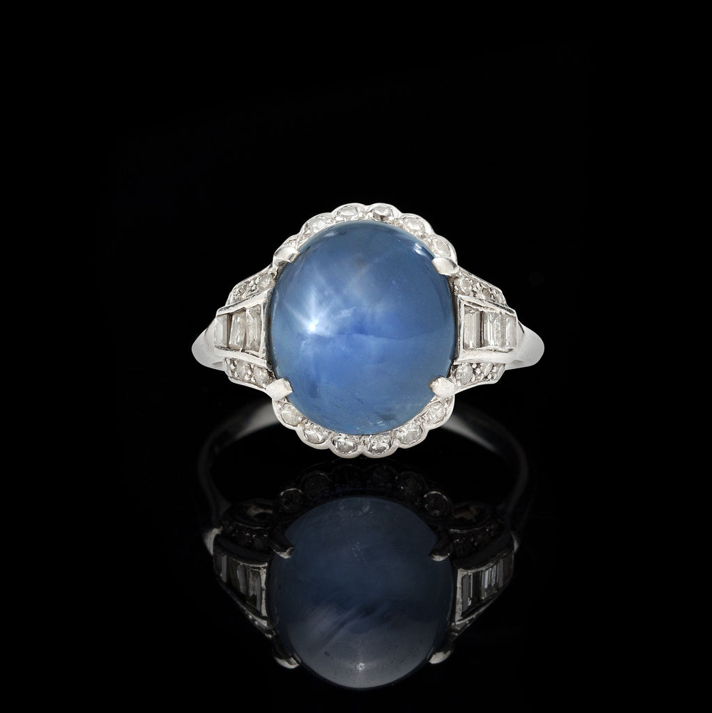 Antique 10 Carat Star Sapphire & Diamond Ring