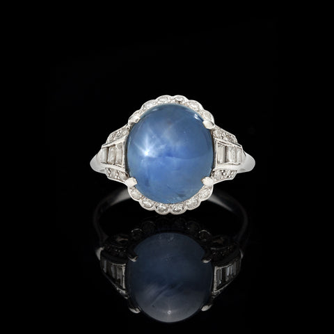 Antique 10 Carat Star Sapphire & Diamond Ring