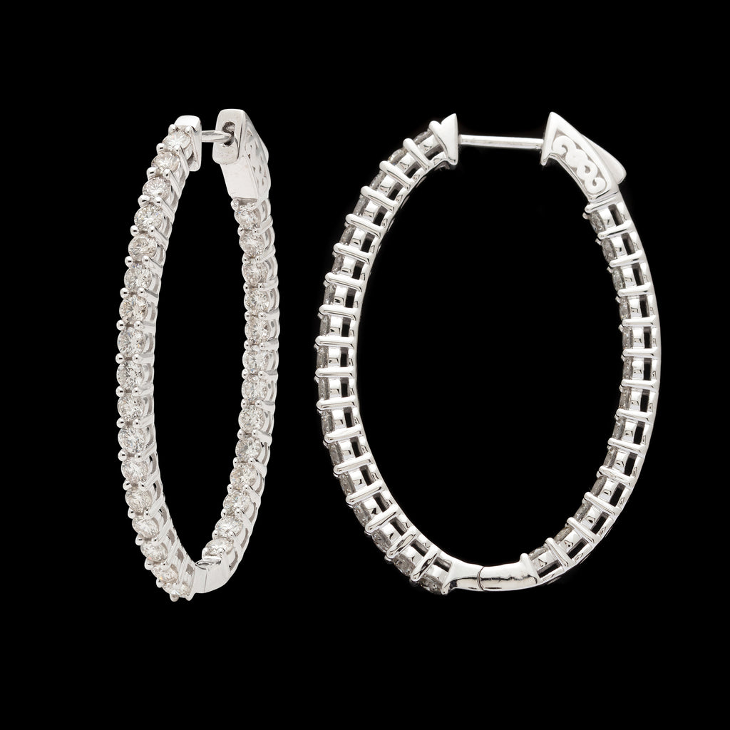 Oval Inside/Out 3.00 carat Diamond Gold Hoop Earrings