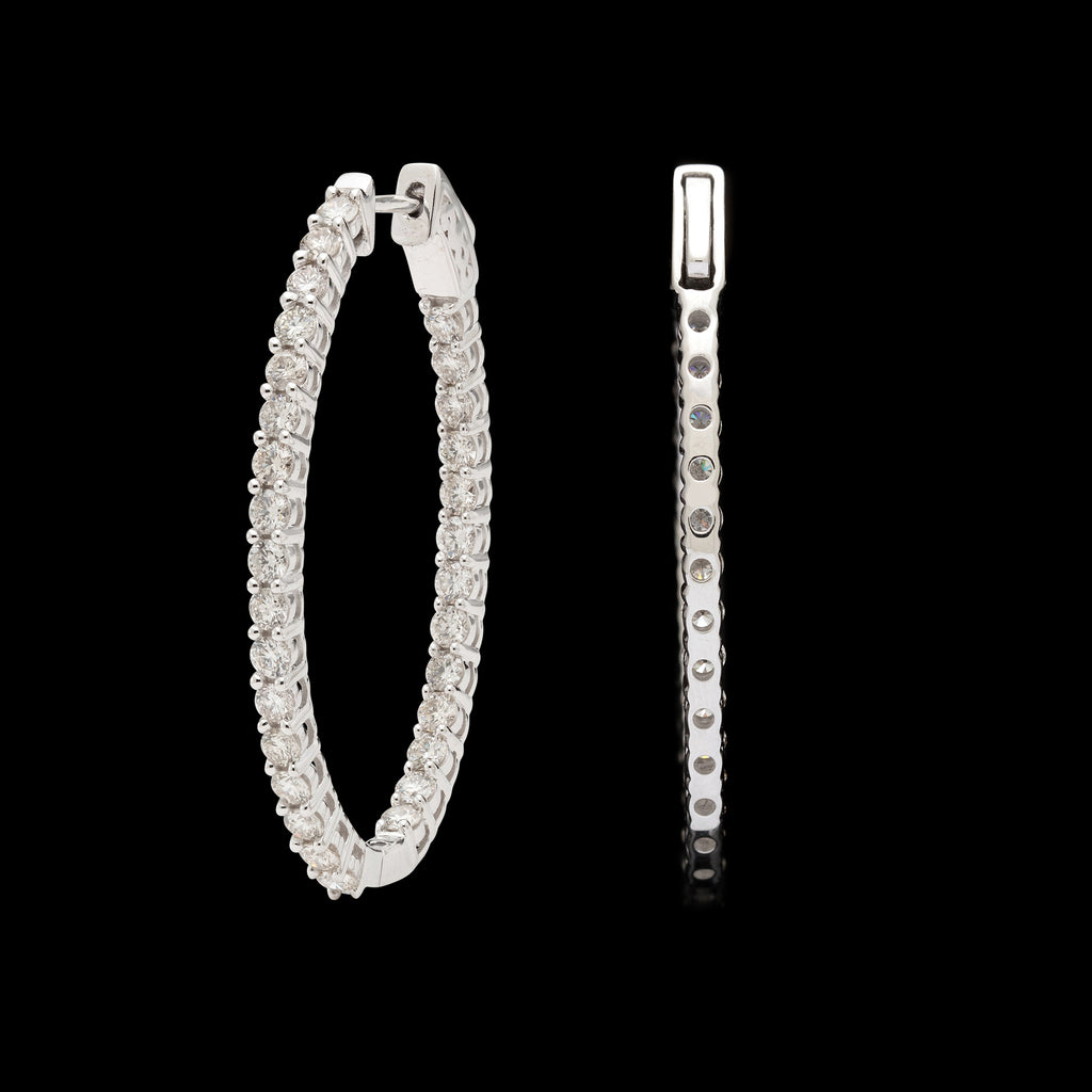 Oval Inside/Out 3.00 carat Diamond Gold Hoop Earrings