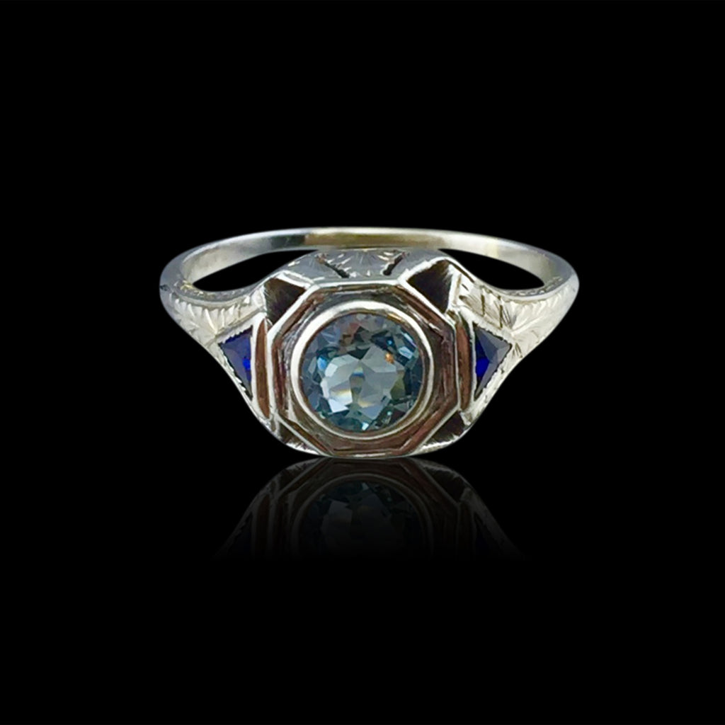 Estate Blue Zircon White Gold Ring
