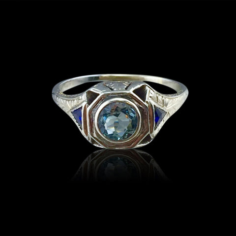 Estate Blue Zircon White Gold Ring