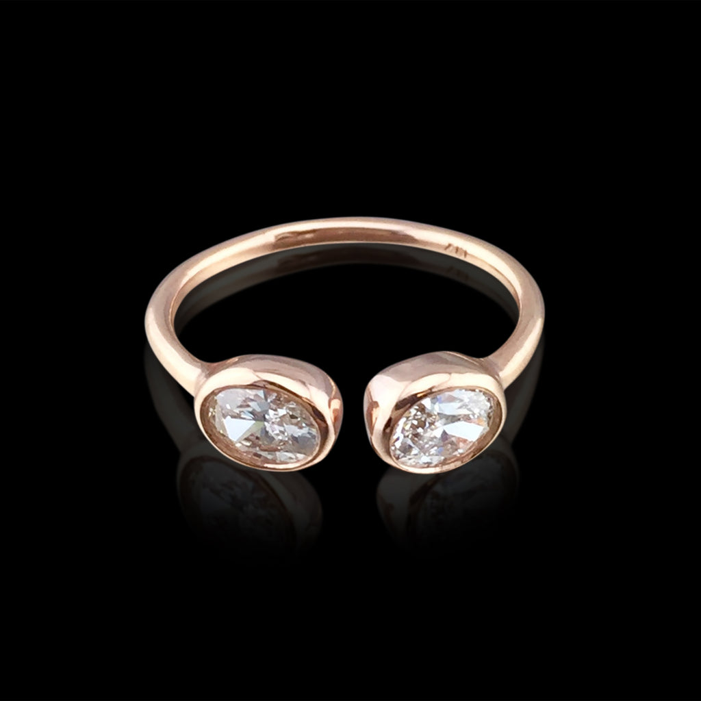 Rose Gold Ring Featuring Repurposed Oval Diamonds