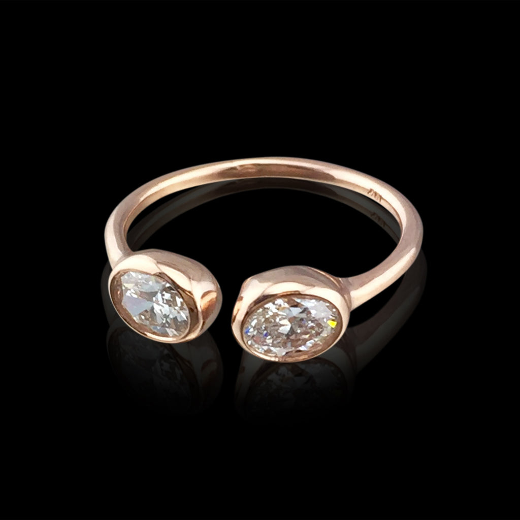 Rose Gold Ring Featuring Repurposed Oval Diamonds