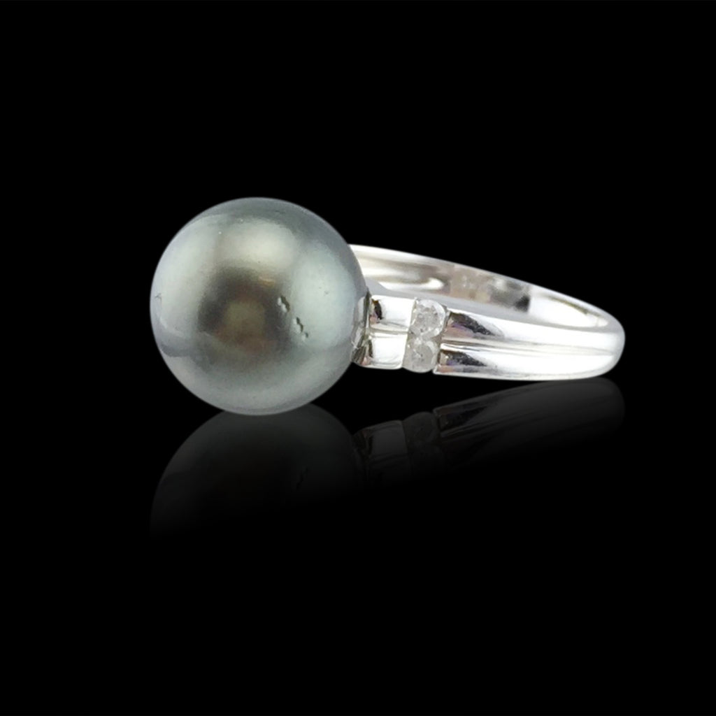 Tahitian Pearl & Diamond 14k White Gold Ring