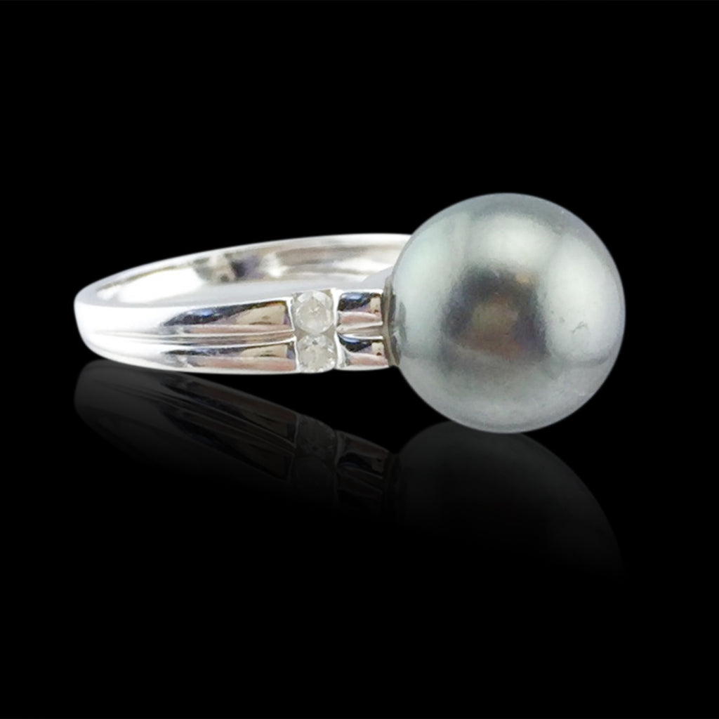Tahitian Pearl & Diamond 14k White Gold Ring