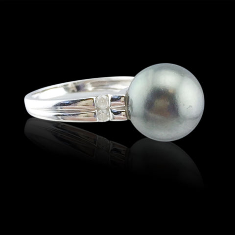 Tahitian Pearl & Diamond 14k White Gold Ring